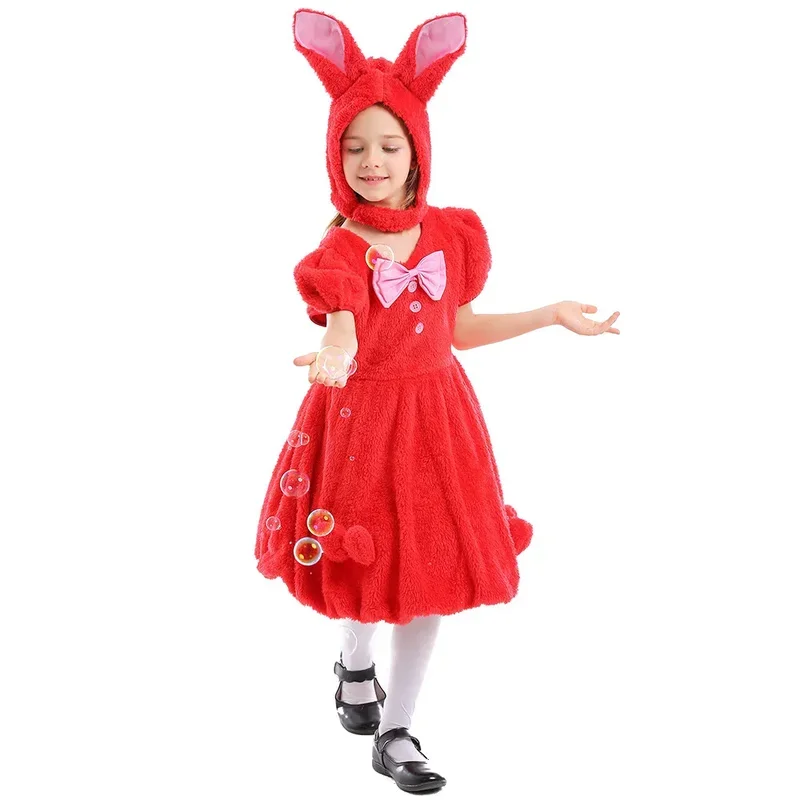 RT01 Umorden Easter Rabbit Bunny Costume for Girls Child Tween & Teens 12-14Y White Black Red Short Sleeve Dress Hat 2pcs/se&Gf1