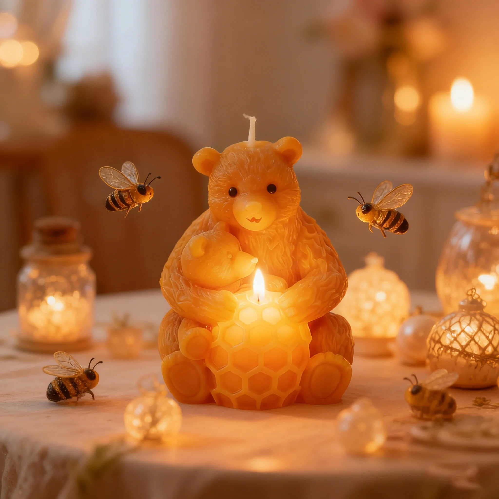 

3D Parent Child Bears Honeycomb Silicone Mold Embossed Design for Candle Resin Soap DIY Meaningful Farmhouse Table Centerpiece
