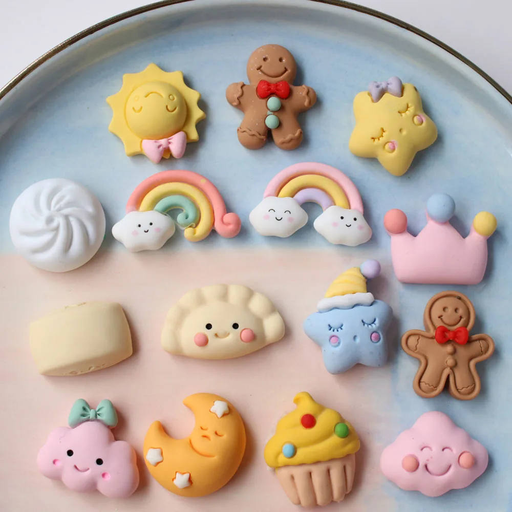 100 Stks/zak Kawaii Hars Nail Art Charms Leuke Ster/Bun Zon/Bloem/Gingerbread Man/Rainbow/cloud/Maan/Crown/Cake Nail Sieraden Bulk