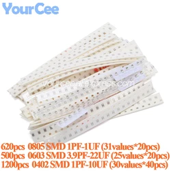 500pcs-1200pcs 0805 0603 0402 SMD Capacitor 1PF -1UF 3.9PF-22UF 1PF-10UF Components Package Capacitor Assorted Kit Samples DIY