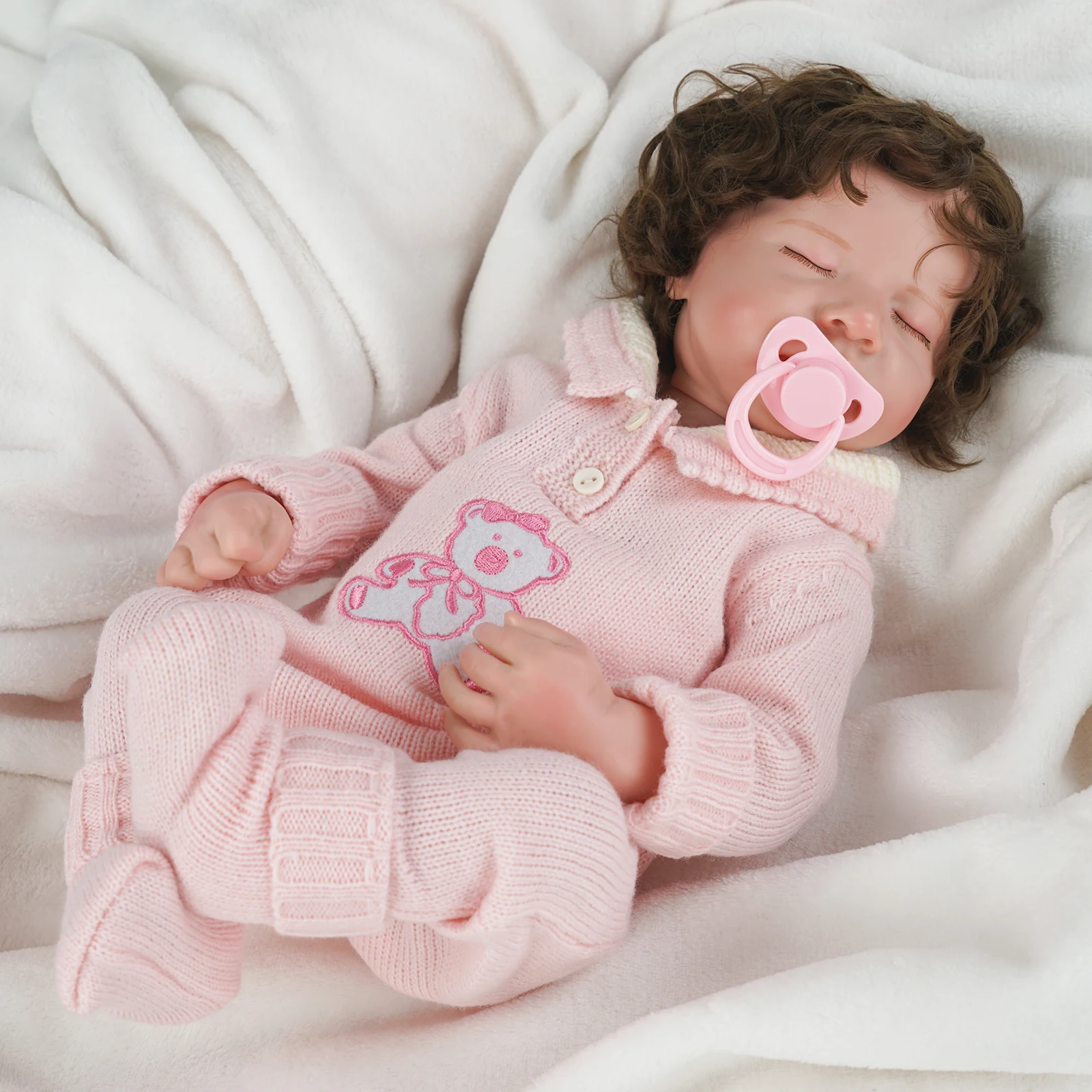 ForestBear 17-Inch 43cm Lifelike Reborn Baby Dolls - Sweet Smile, Full Body Vinyl Sleeping Baby with Toy Accessories  Ideal Gift