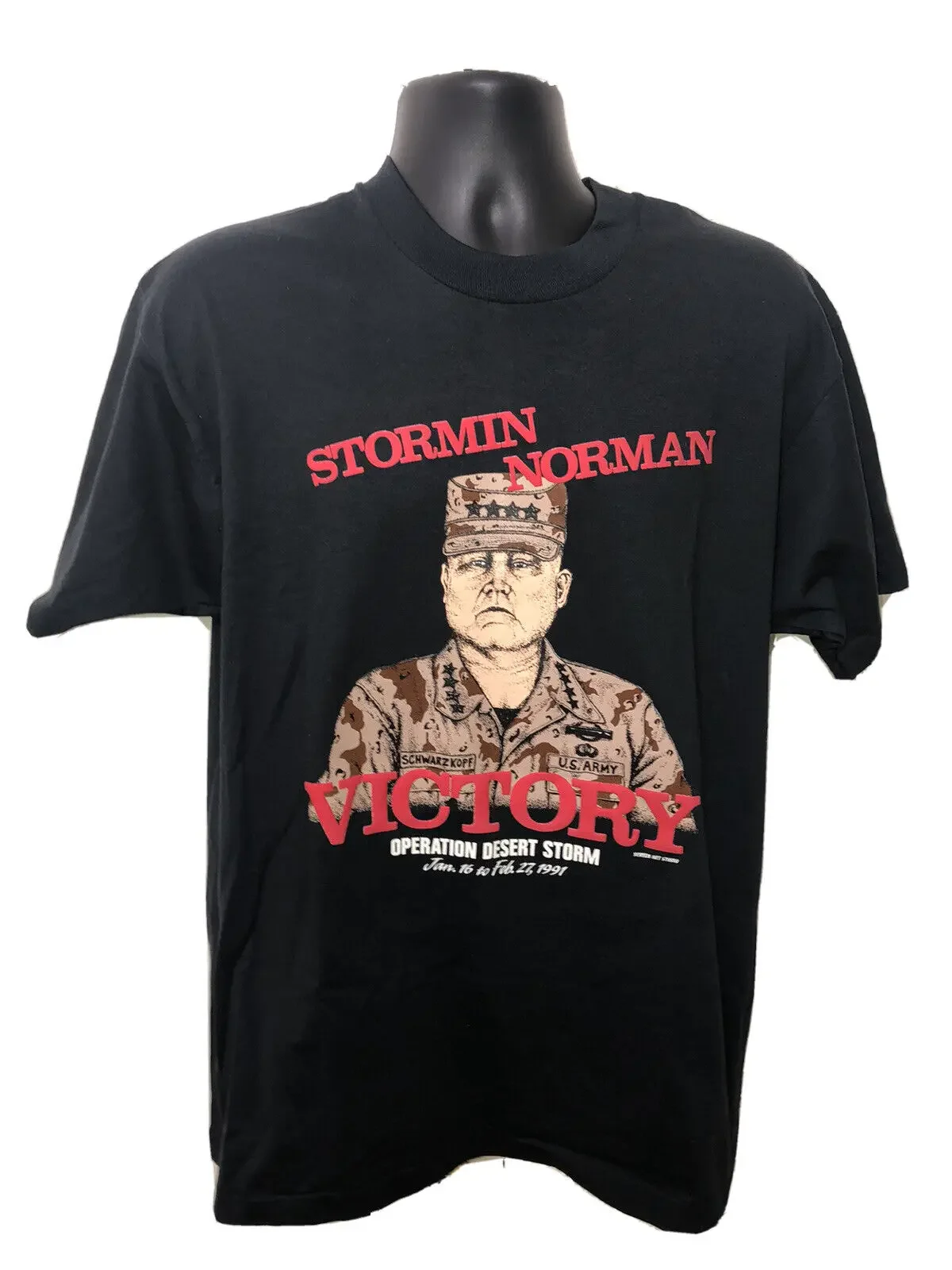 Vintage 1991 Stormin 'Norman Schwarzkopf Mixxlitary USA T-Shirt Sieg Bildschirm a11 lange oder kurze Ärmel