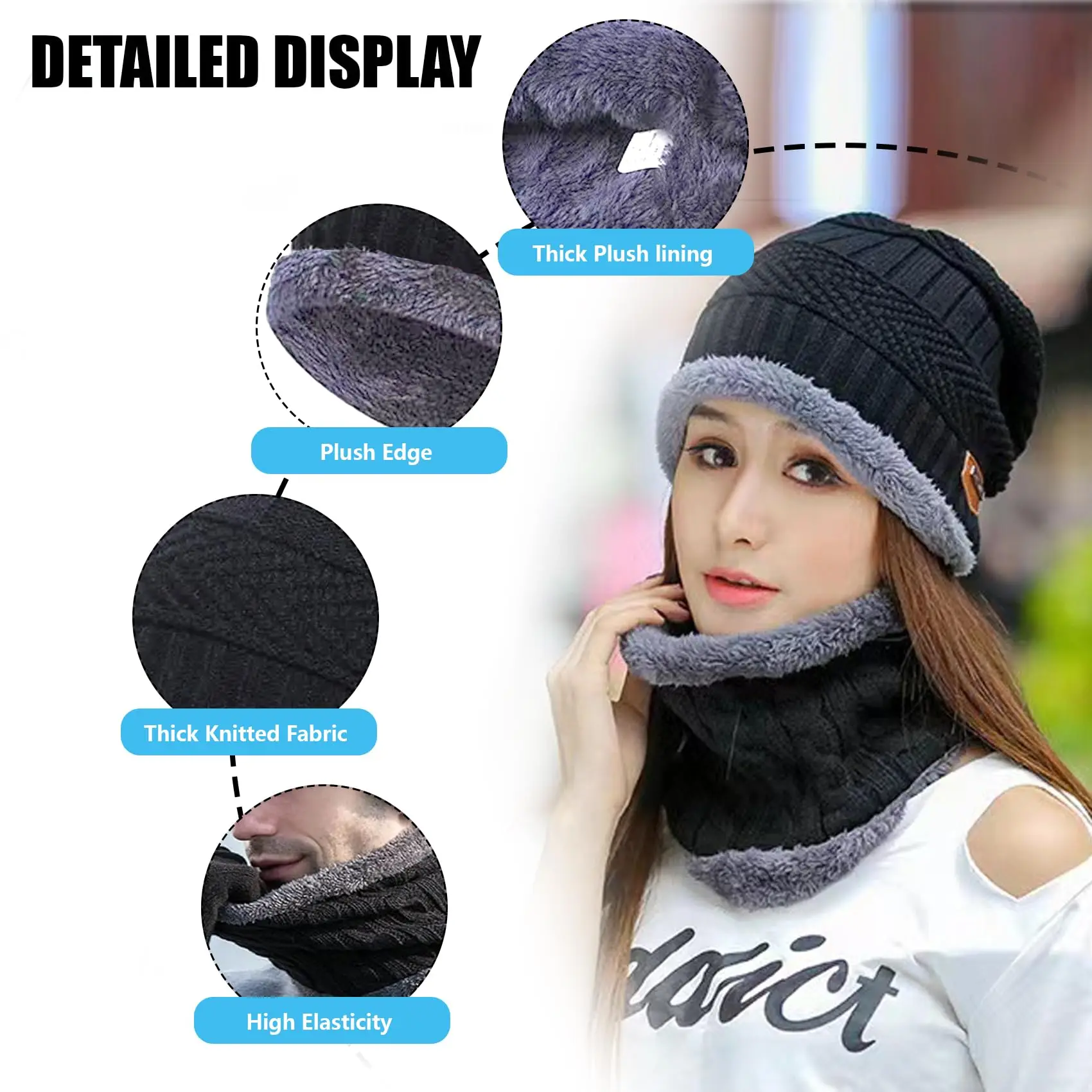 مجموعة إكسسوارات شتوية متماسكة للجنسين، مجموعة وشاح قبعة للتزلج والمشي لمسافات طويلة، ملابس حرارية أنيقة لجميع الأحوال الجوية #3