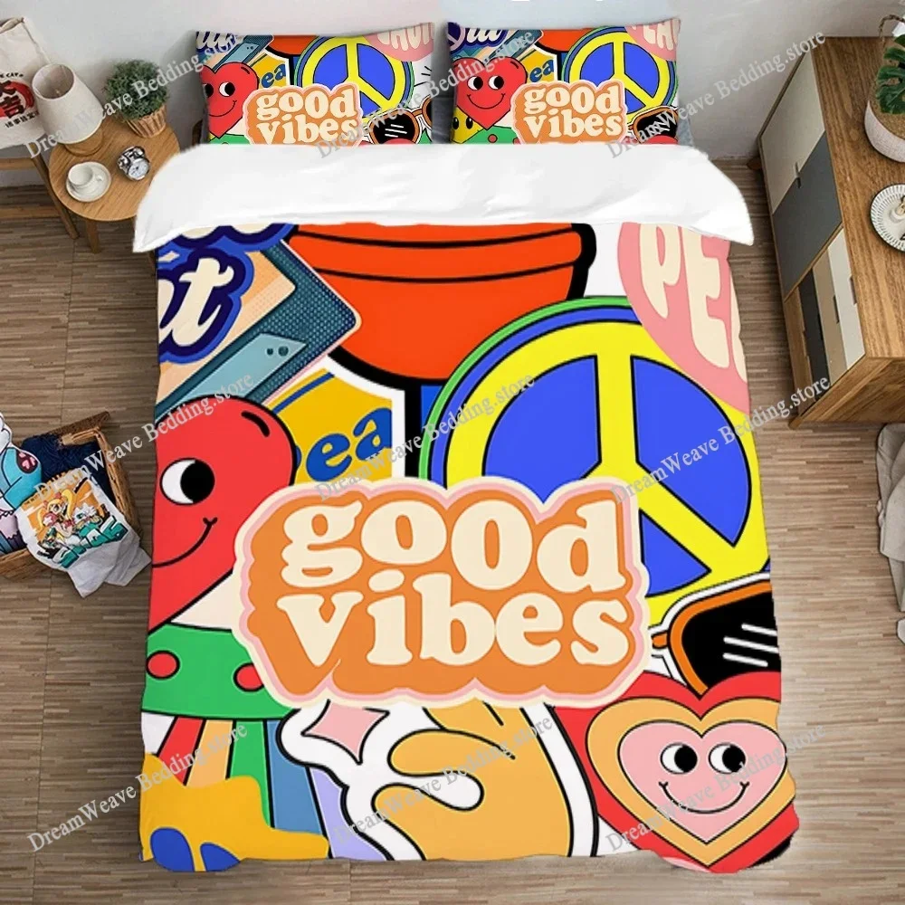 

Bedding Set Double Size Duvet Covers GOOD VIBE COLOR Aesthetic Art Queen Bed Comforter Sets Quilt Cover Set Fashion Pillowcase96