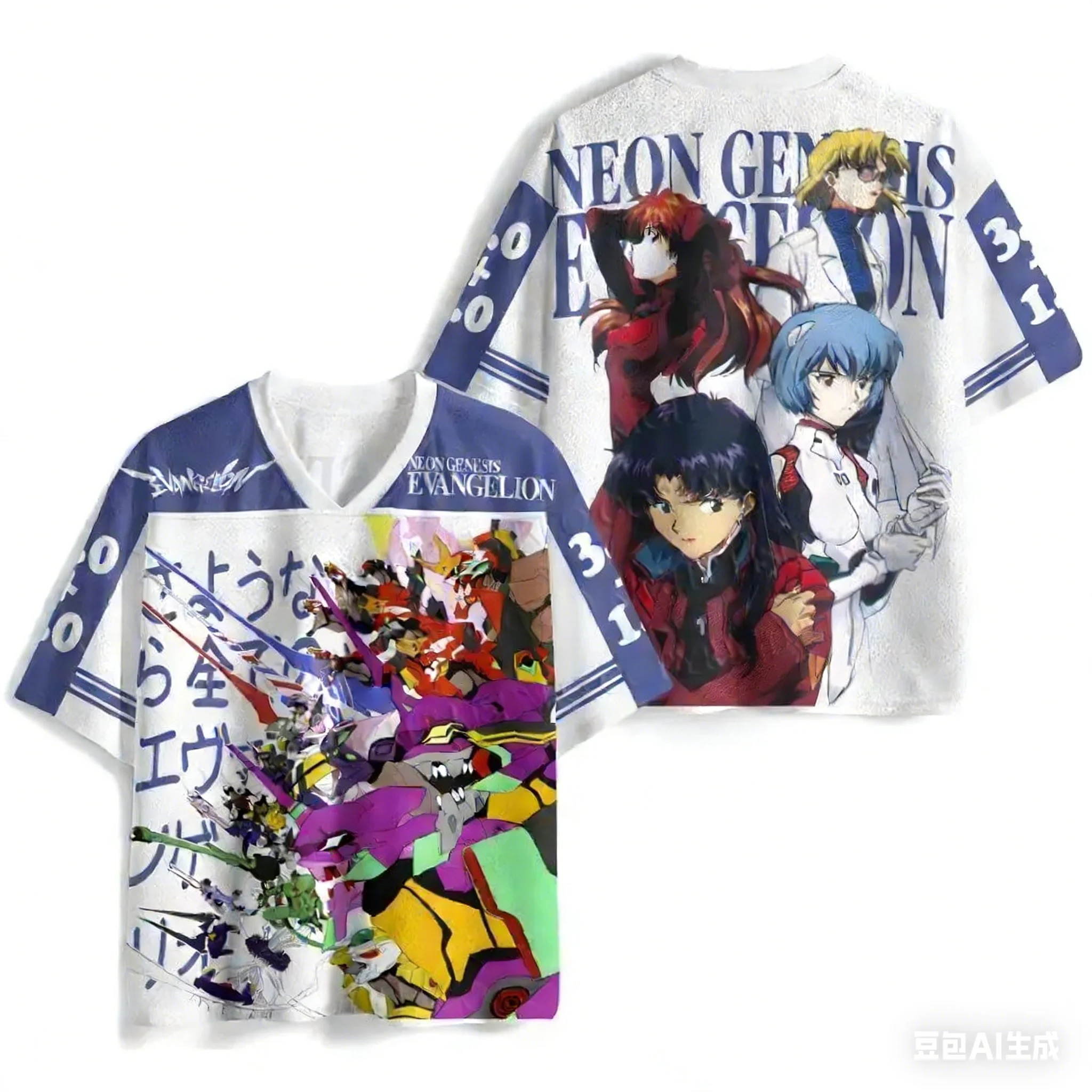 Adult and Children's EVA 3D Printed V-neck Vintage Anime 'Neon Genesis Evangelion' T-shirt, Shorts, Friend Style