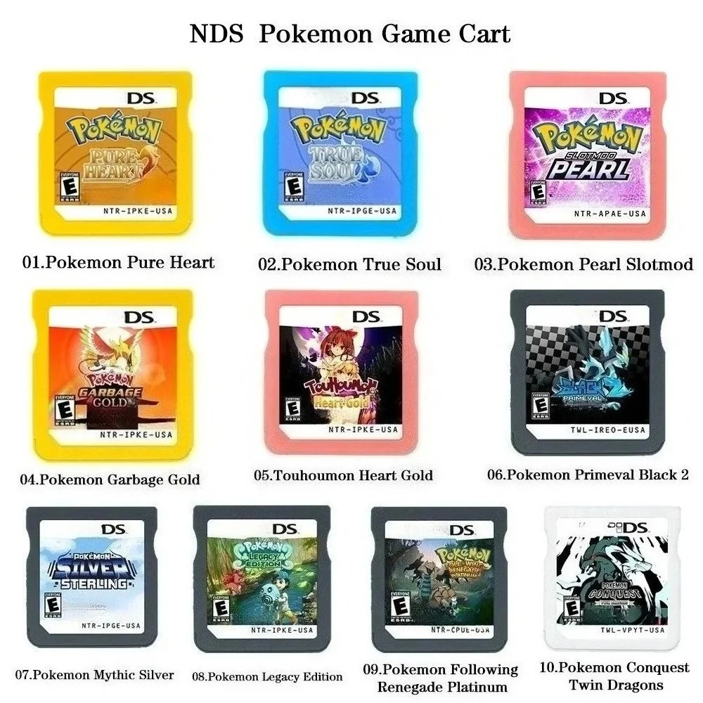 

NDS Game Card，Pokemon Series Pokemon Pure Heart ,True Soul , Touhoumon Heart Gold , Primeval Black 2 New Version English Game