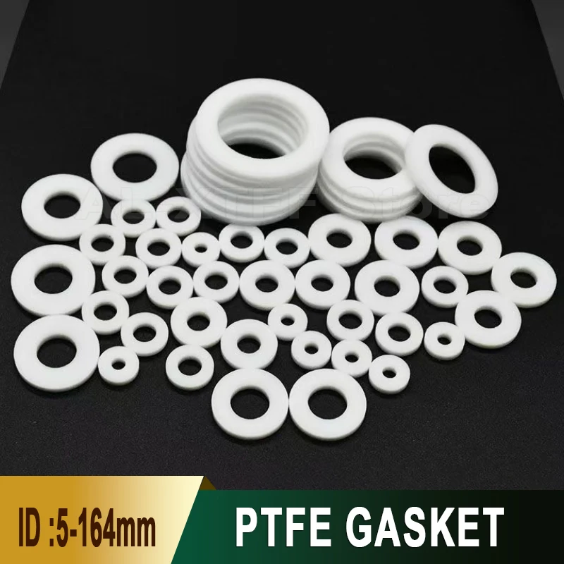 

2Pcs Hard Ptfe Gasket Flat Gasket ID5-164mm Thick 1.25/1.5/2mm Anti-Aging O-Ring Flange Gasket Suitable for Pump Compressor