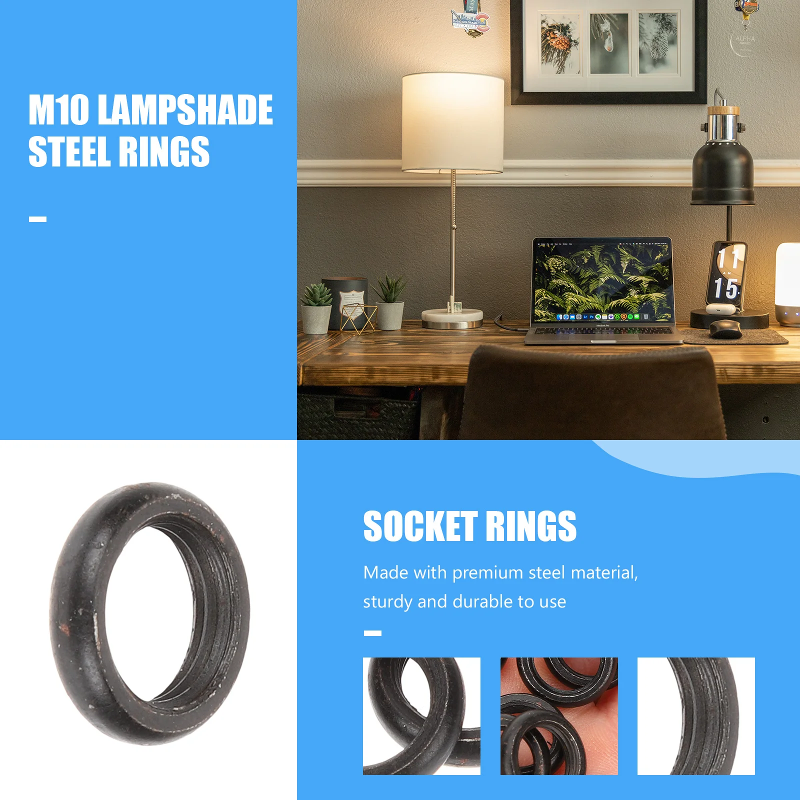 50 Uds M10 anillo de cuello redondo soporte de pantalla de lámpara de acero enchufe de luz de repuesto piezas de lámpara accesorios M10 anillo de soporte de luz
