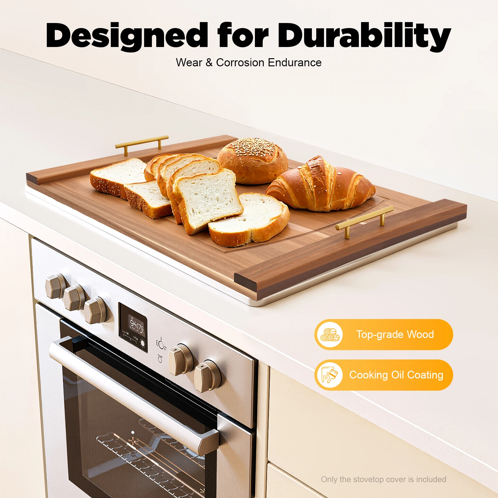 

Kitchen Rectangular Stove Top Cover, Noodle Board Stove Covers with Built-in Handles, Stovetop Plate Log Color 30*22in