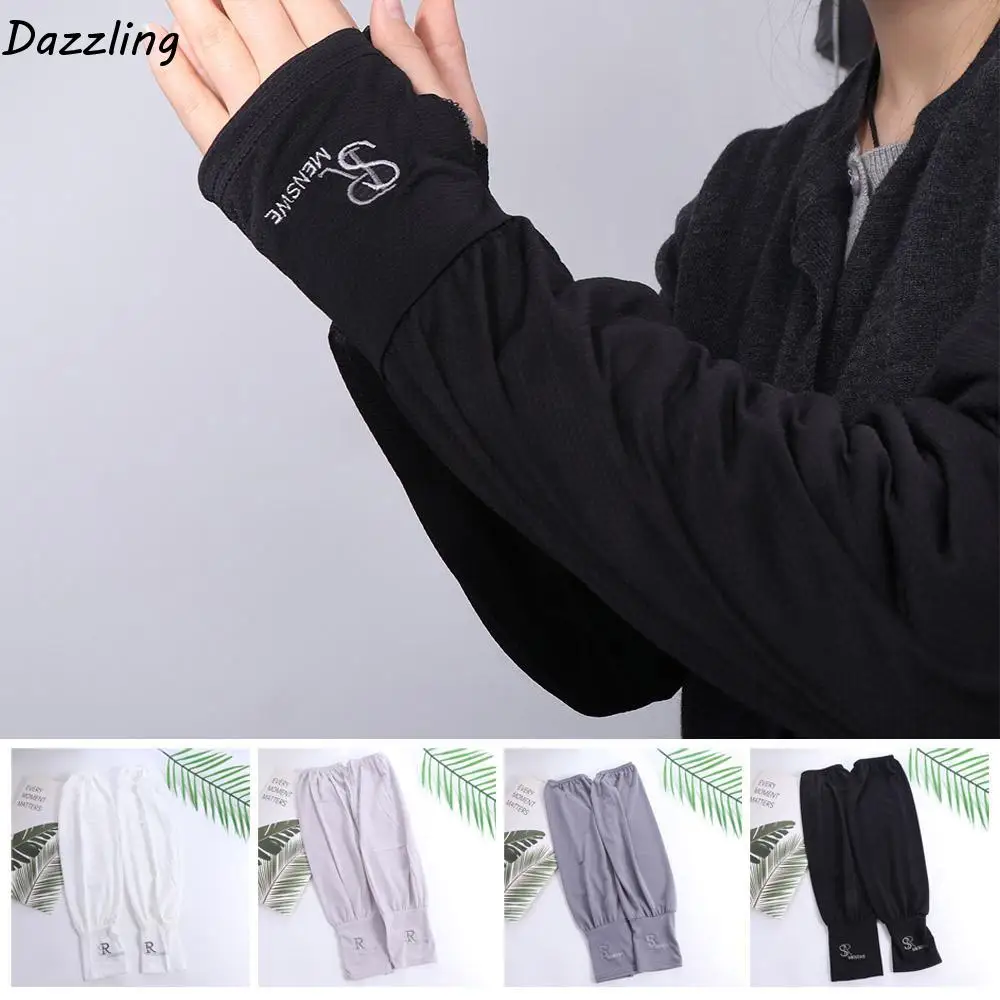 

Elastic Solid Color Ice Silk Sleeves Letter UV Insulation Sunscreen Sleeve Cycling Gloves Loose Sun Protection Cover Female