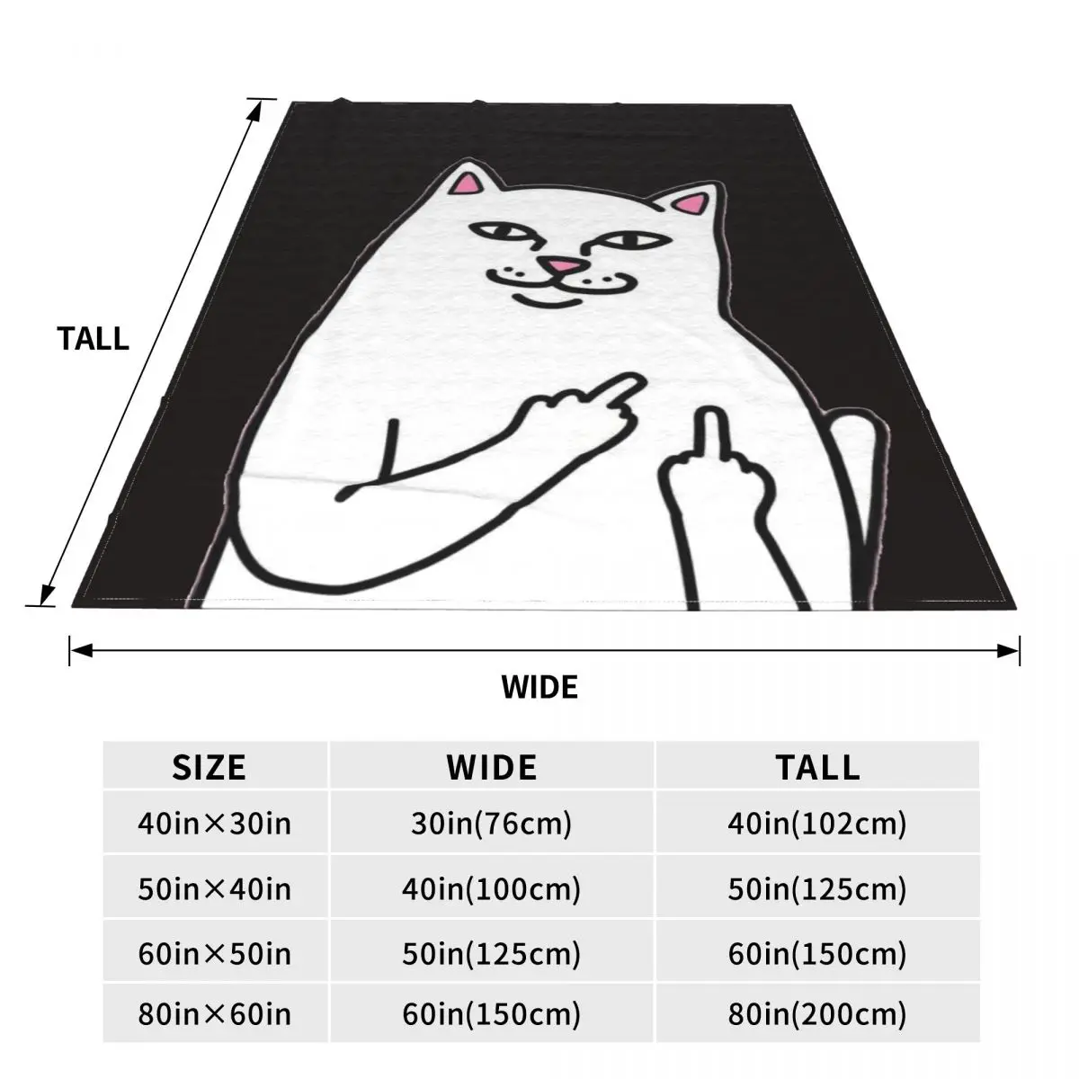 Cartoon Cat Flannel Blankets Middle Finger Super Warm Throw Blanket for Couch Chair Travelling Printed Bedspread Sofa Bed Cover