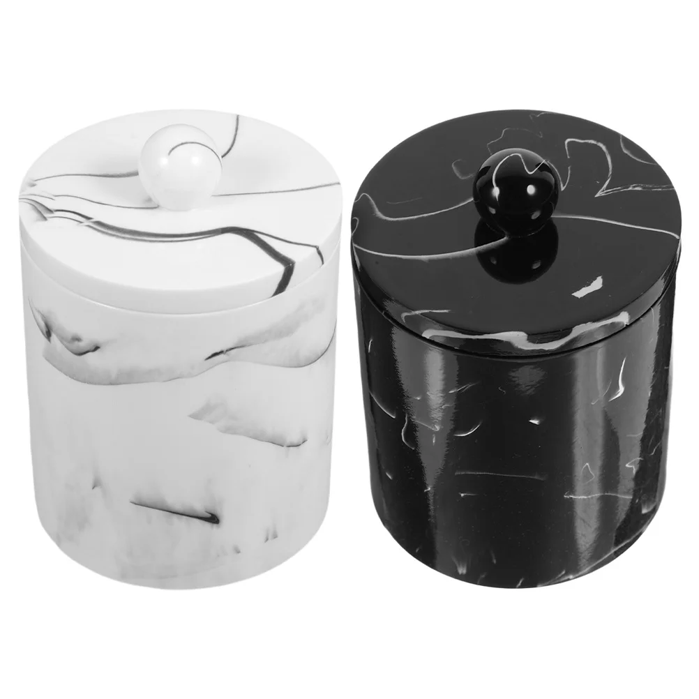 

2Pcs Marble Pattern Cotton Swab Box Compact Dispenser Resin Storage Organizer for Home Bathroom Vanity
