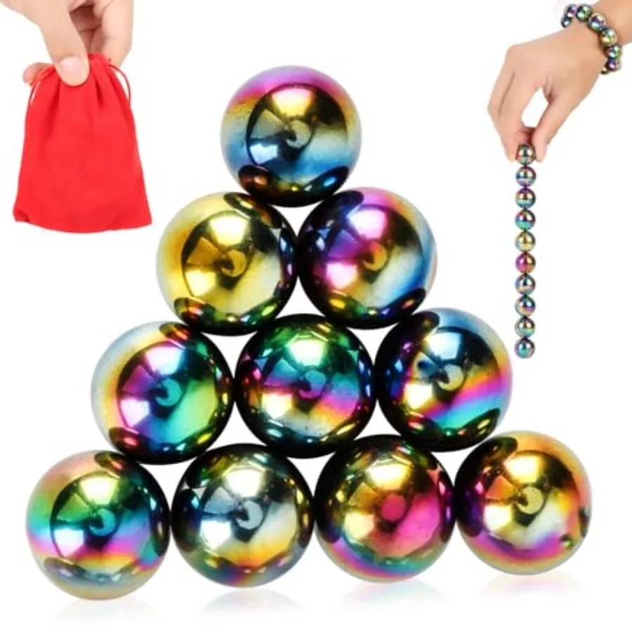 

25mm/1inch Large Ball Fidget Toys, 10Pcs Rainbow Colorful Stones for Adults, Playablity Hematite Science Kit for Anxiety Relief