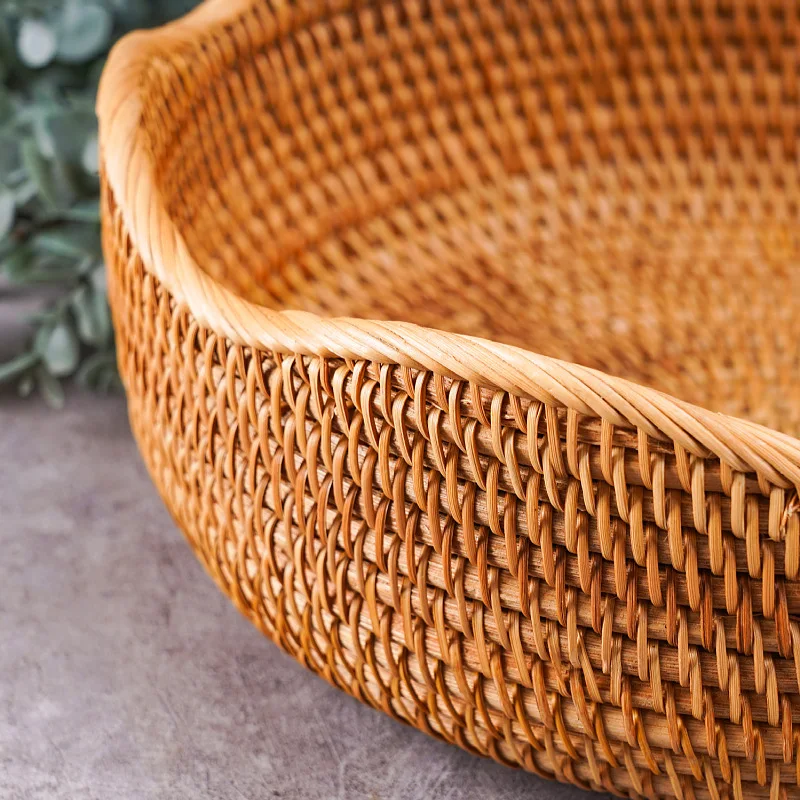 Vietnamese Rattan Woven Tray, Colorful Shell Weaved Snack Storage Basket, Dessert & Snack Tray, Fruit, Bread & Tea Serving Tray