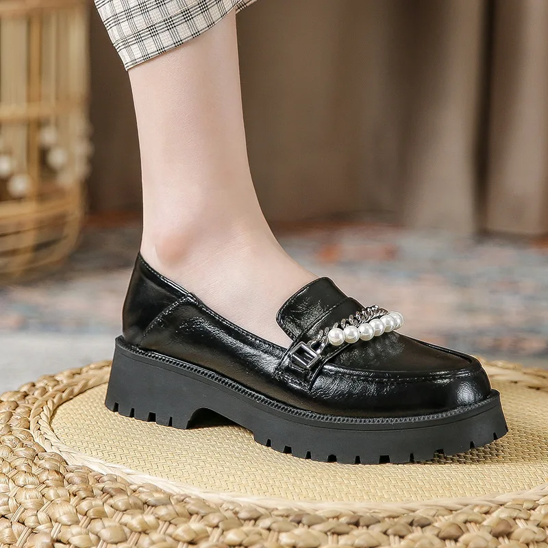 Luxury Brand Crystal Chain Lolita Mary Janes Women Shoes Summer 2022 Platform Shoes Ladies Chunky Leather Shoes Casaul Zapatos