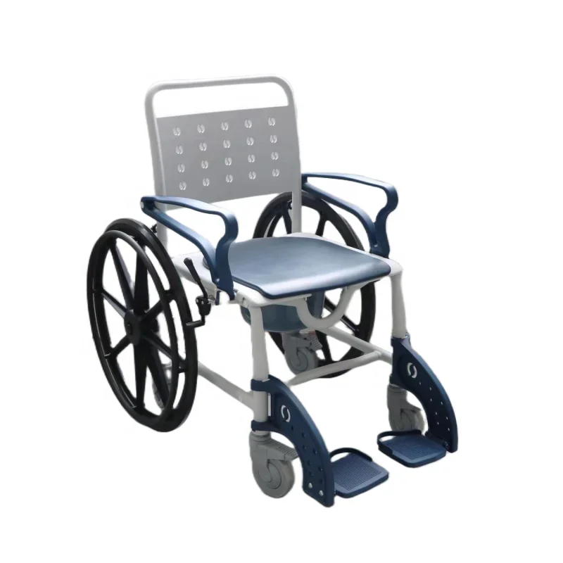 MUNIU Self Propelled Clean All Plastic Mobile Shower Commode Toilet Chair with Wheel