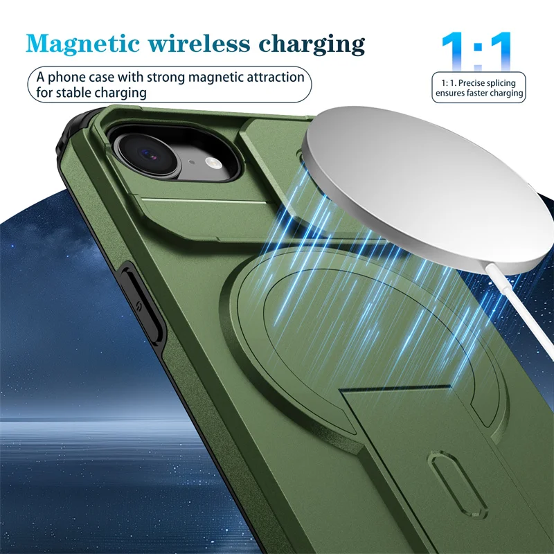 Rüstung Funda Für iPhone 16e Fall Slide Objektiv Schützen Coque Für iPhone 16 e iPhone 16e Für Magsafe Magnetische Drahtlose lade Abdeckung – Detail 6