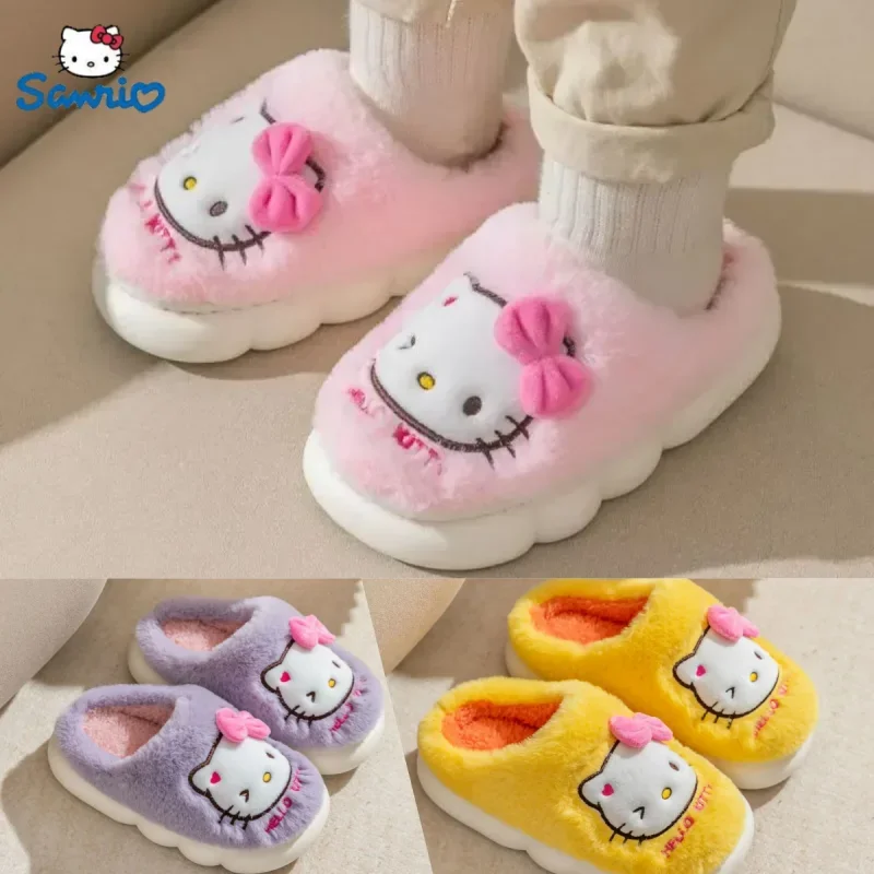 Kawaii Sanrio Hello Kitty pantofle antypoślizgowe ciepłe słodkie kreskówki Anime dom jesień i zima pantofle pluszowe pluszowe prezenty