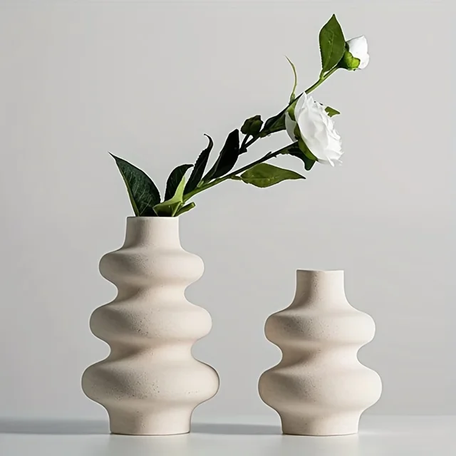 1/2Pcs Ceramic Vase,Off Round Modern Dried Flower Vase,Pampas Flower Boho Home Decor Vase For Centerpiece Wedding Dinner Table 1