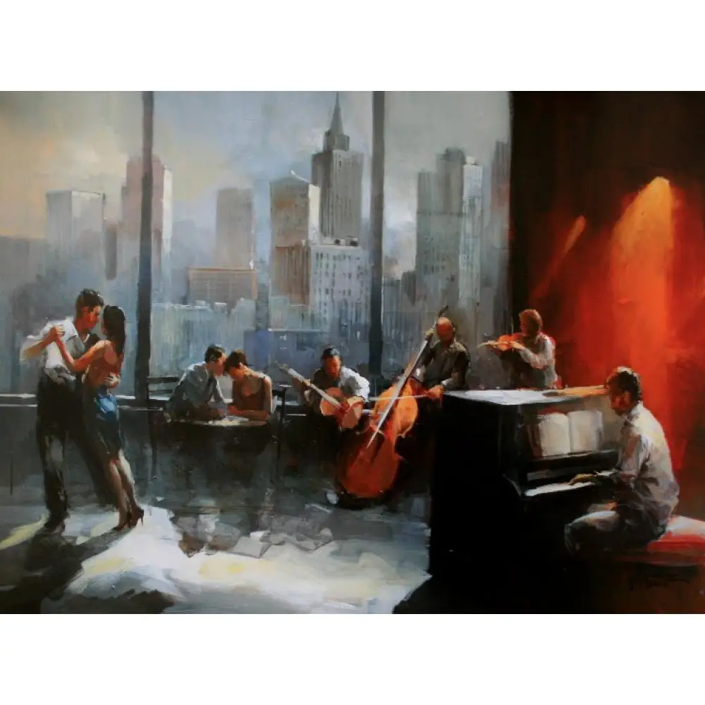 

Canvas Oil Painting City Skyline Modern Landscape Hand Painted Famous Art Reproduction Musicroom view Office Living Room Decor