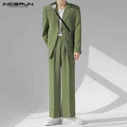 INCERUN 2024 hommes ensembles solide document Streetwear revers manches longues bouton Blazer et pantalon 2 pièces mode coréenne hommes olympiques décontractés S-5XL