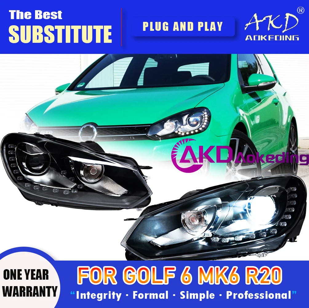 AKD Head Lamp for VW Golf 6 LED Headlight 2009-2012 Headlights Golf6 R20 DRL Turn Signal High Beam Angel Eye Projector Lens