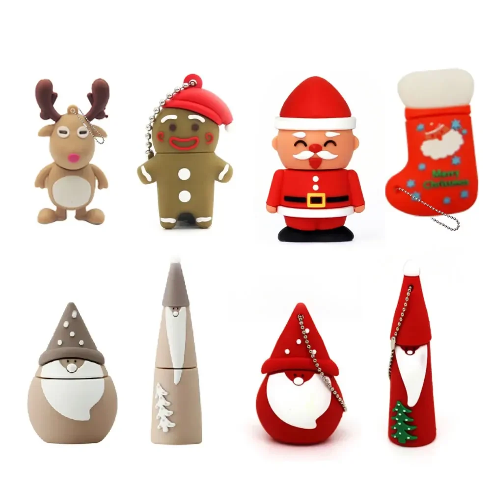 Christmas Deer USB Flash Drive 128GB Pen Drive Cartoon Snowman Christmas Tree Gifts 4GB 8GB 16GB 32GB 64GB Santa Claus Pendrive