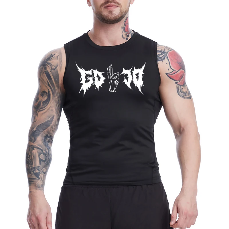 Graphic Sleeveless Compression Shirt for Men Summer Athletic Quick Dry Stretchy Tank Tops Gym Workout Running Vest Baselayers