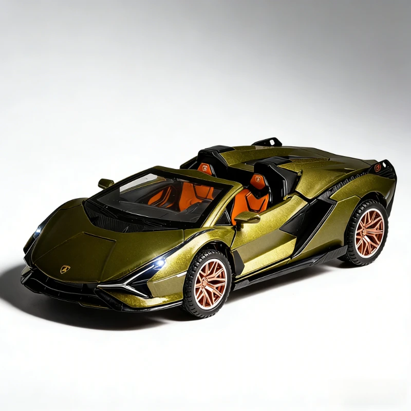 

1:32 Convertible Roadster Lightning Model with Sound Light Open Door Alloy Car Model Tabletop Ornament Children's Toy Gift