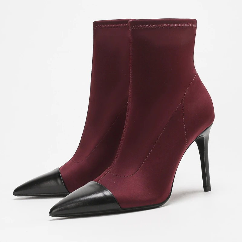 

Модные эластичные ботинки, женские пикантные короткие ботинки без шнуровки с острым носком, элегантные зимние женские высокие сапоги, женские ботинки