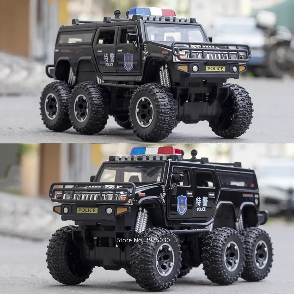 

1:32 Hanma M-Terrain внедорожные полицейские автомобили модели игрушечные резиновые шины легкие музыкальные автомобили 6-дверные открытые автомобили украшения для мальчиков подарки
