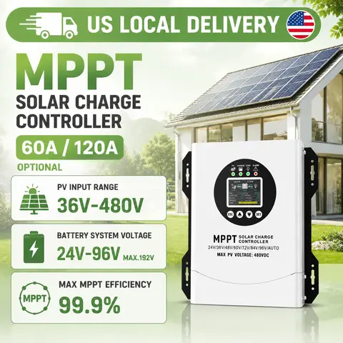 120A 60A MPPT Solar Charge Controller 36V-480V PV Input High Efficiency 24V-96V Battery System Solar Regulator for Lithium Lead Acid Battery