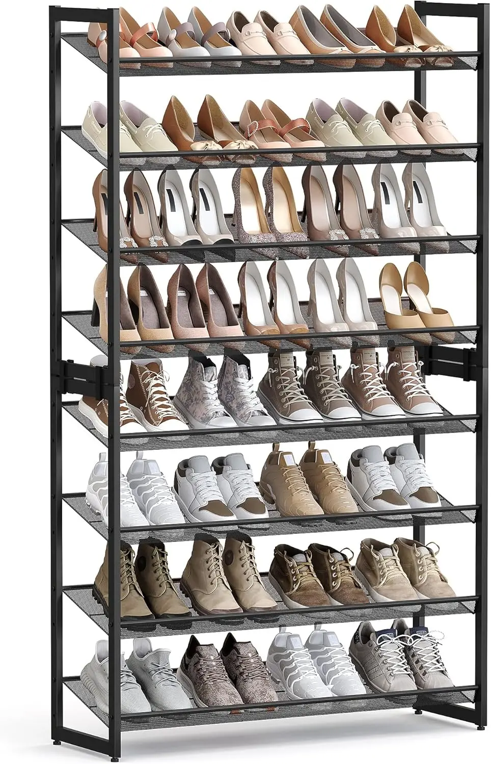 

8-Tier Metal Shoe Rack Organizer, Stackable Shelf with Adjustable Flat or Angled Shelves, Holds 32-40 Pairs, Black