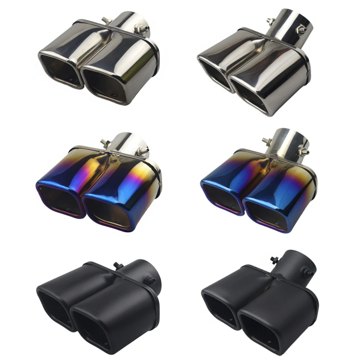 Interface 63mm car exhaust nozzle dual outlet square outlet tail throat stainless steel exhaust pipe tail one outlet two