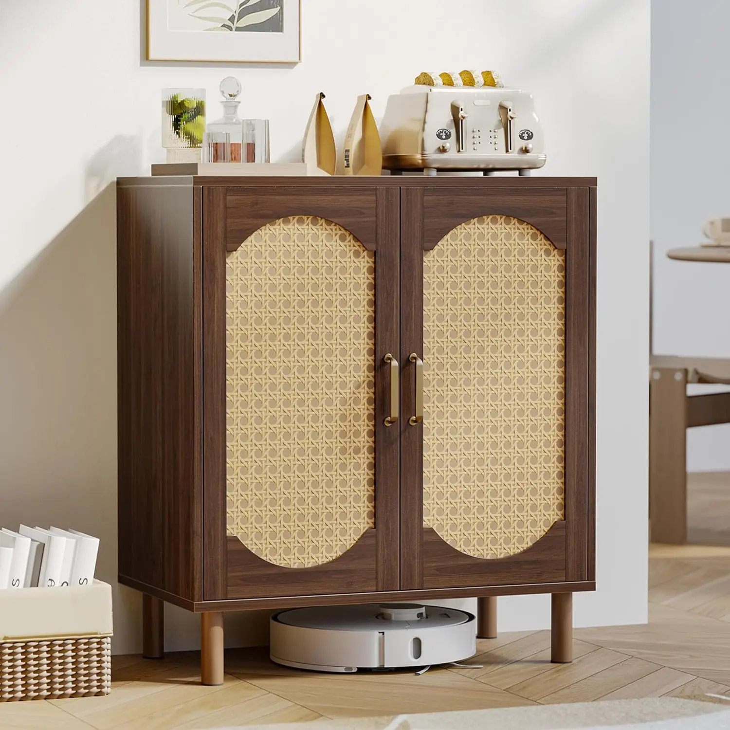 

Buffet Cabinet with Storage, Imitation Rattan Arched Sideboard with Adjustable Shelves, Coffee Bar Cabinet, Customized