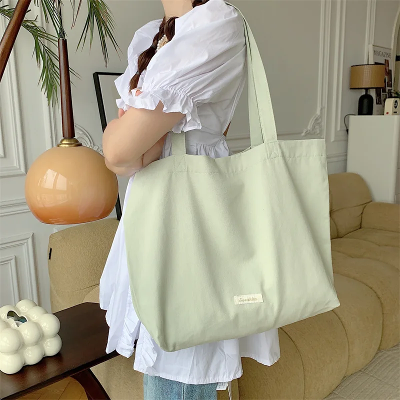 1 Piece High Capacity Student Tote Bag for Girl Korean Fashion Solid Color Shoulder Bag Portable Notebook Makeup Women Bag