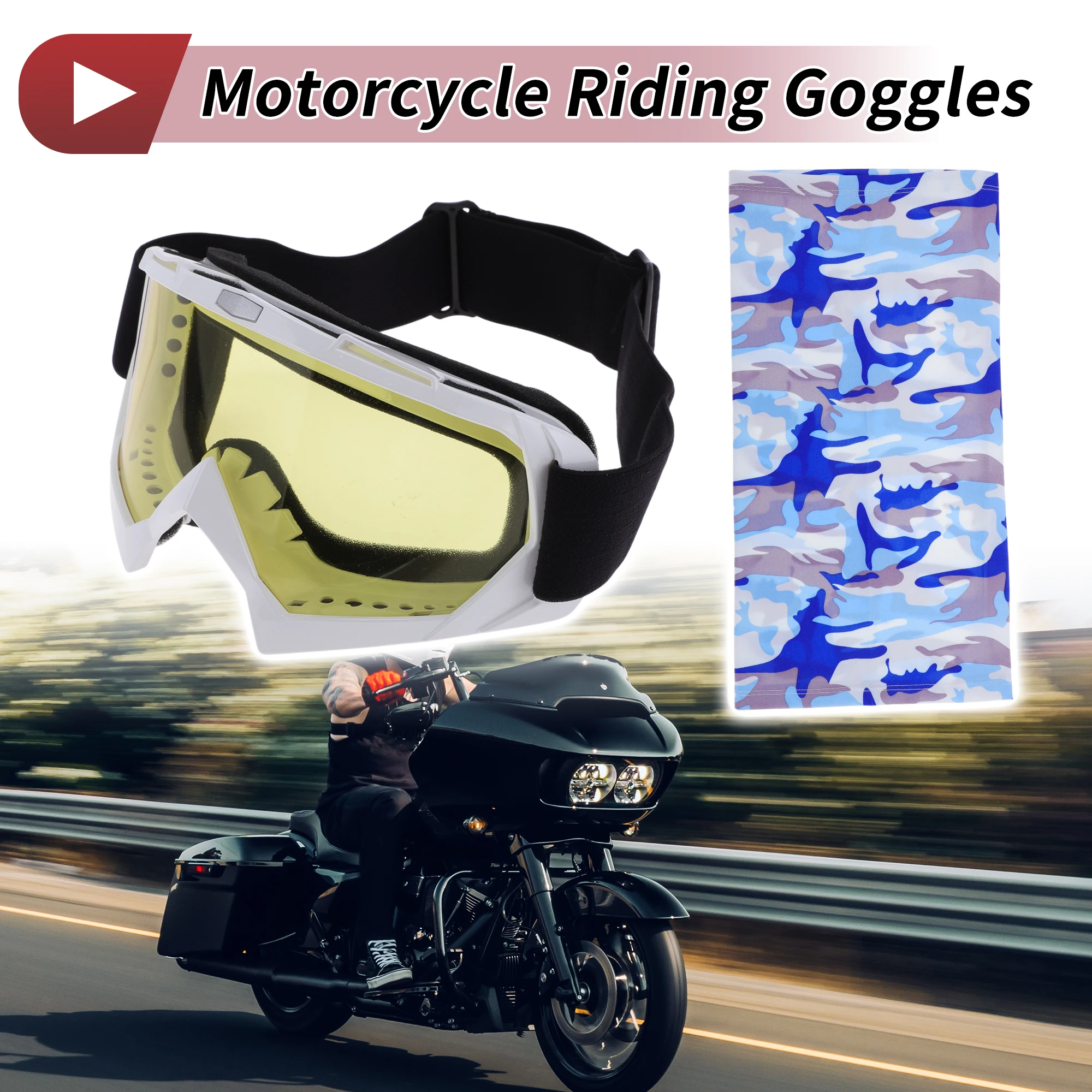 

X Autohaux, 1 комплект, очки для езды на мотоцикле, желтые линзы, белая оправа, велосипедные солнцезащитные очки для ПК