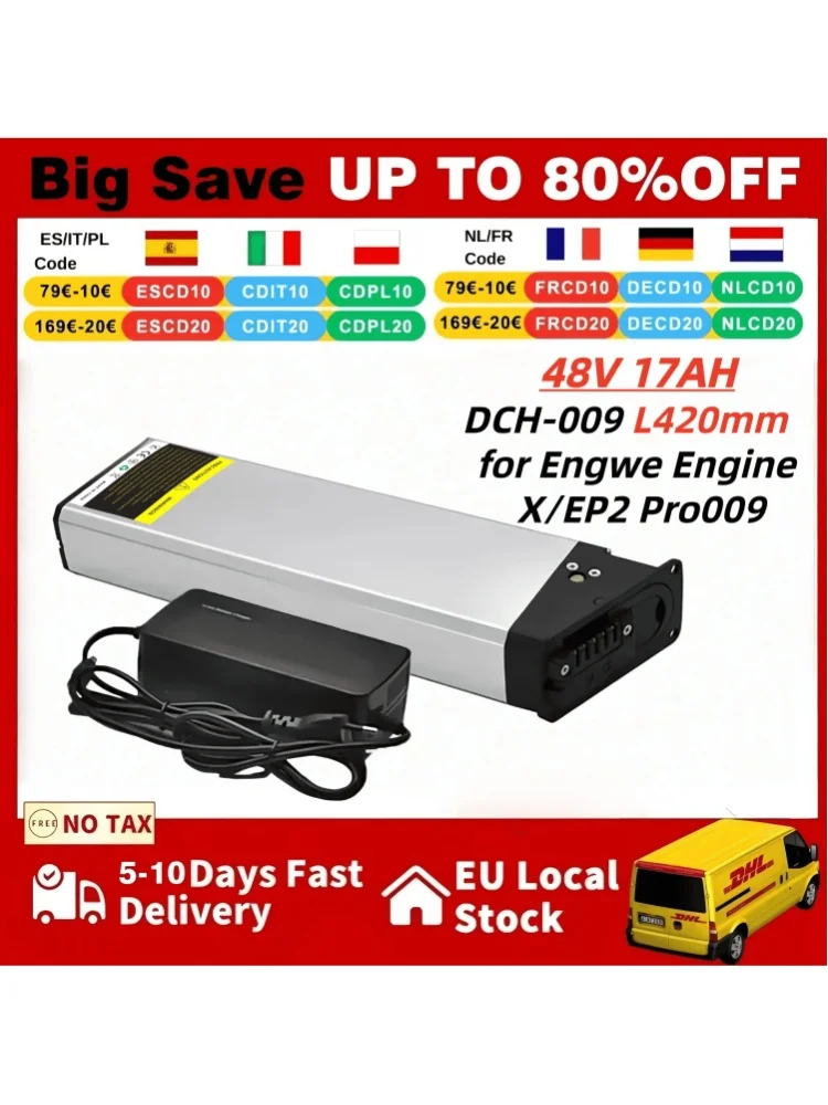 48V 17Ah DCH-009 Lithium-Ionen-Ersatzakku für das neue Engwe EP-2 Pro Engine Pro 2022, verbesserte Version des MATE X klappbaren Elektrofahrrads.