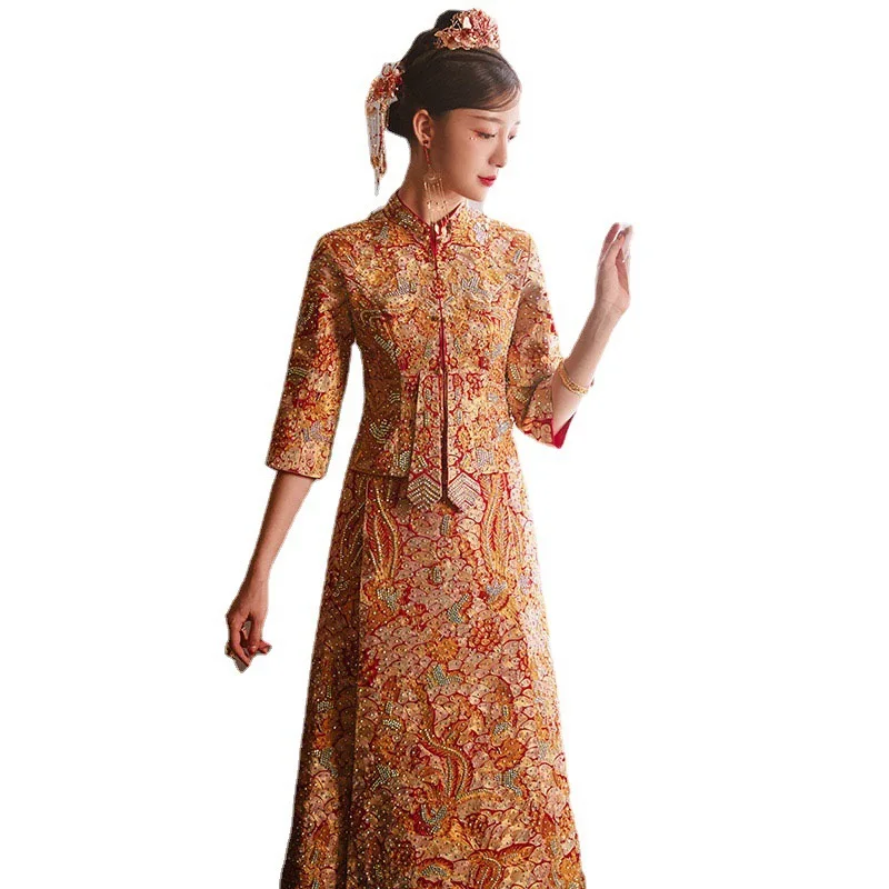 Yourqipao الصينية Xiuhe الملابس 2023 جديد التنين والعنقاء فساتين الزفاف التقليدية القديمة شيونغسام زي العرائس مجموعات