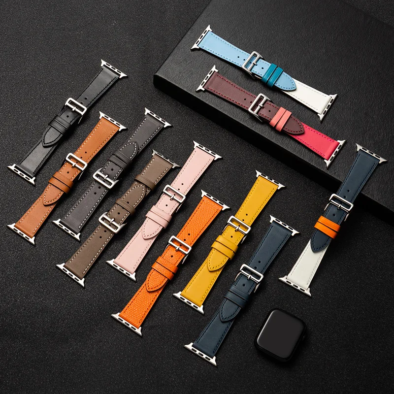 Leather loop Strap for Apple watch band 40mm 44mm 45mm 41mm 42mm 38mm 49mm Hermes bracelet iwatch Series 3 4 6 SE 7 8 9 ultra 2