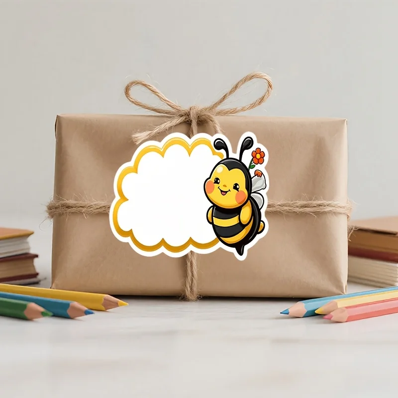 12 pieces of cute bee themed name tag stickers, cartoon style paper classroom decoration, used for desktop name tags - view 4