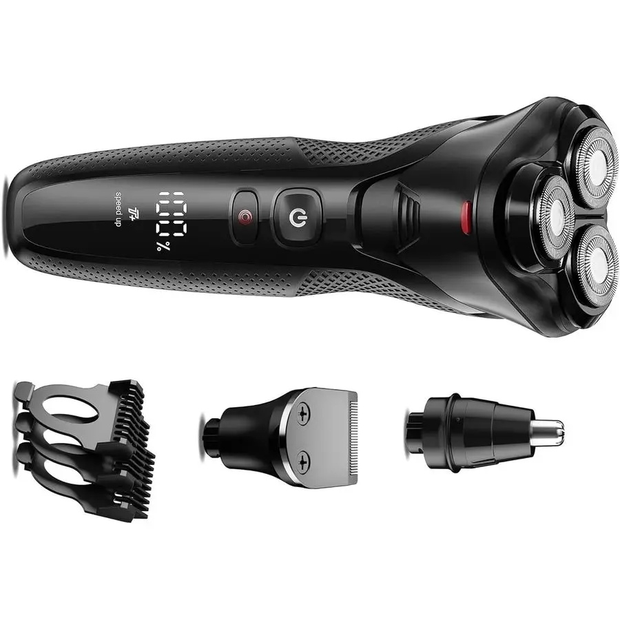 

Электробритва для мужчин 3в1 Бритва для бороды, носа, бакенбардов, турбоскоростной усилитель, прецизионные лезвия, IPX7, водонепроницаемый дорожный комплект, атласный бл.