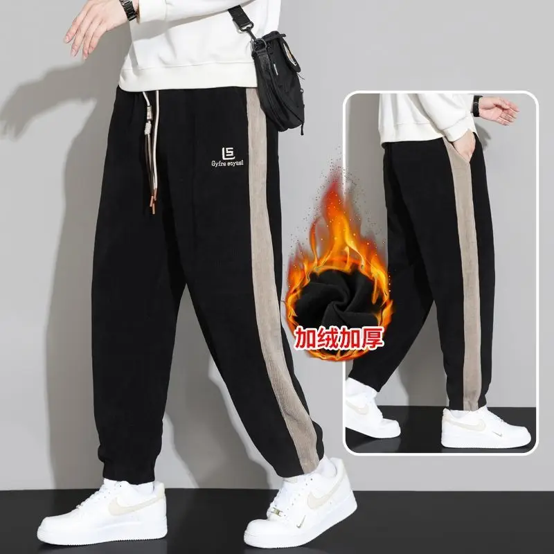 春と秋の新作スポーツパンツ秋と冬プラスベルベットパンツメンズカジュアルパンツルーズタイパンツ