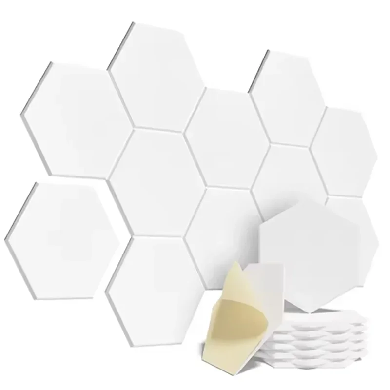 6 PCS HexagonalSelf-adhesive Acoustic Panels Sound Proof Foam Panels Y-Lined Design to Absorb Noise Eliminate Echoes Black