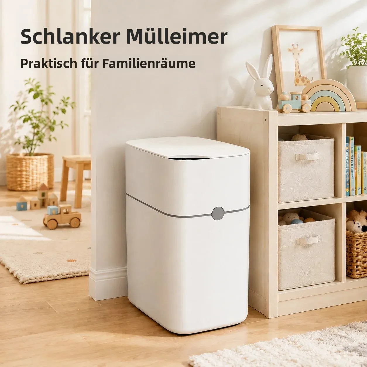 Joybos berührungsloser Mülleimer mit automatischem Beutelansaugsystem, freihändige Bedienung, geeignet für kleine Räume, kompakter Abfallbehälter mit Drucköffnungsdeckel, ABS/Polypropylen-Mülleimer,