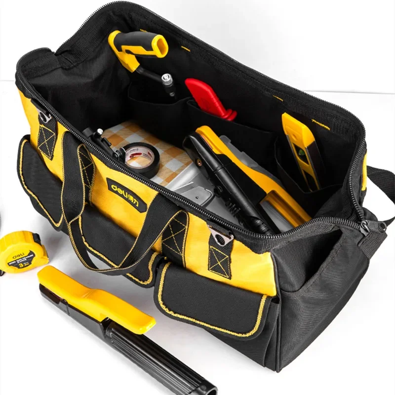 Deli 13/16/17/18 Inch Wear-resistant Electrician Tool Bag Thickened Durable Hardware Tool Pouch Large-capacity Tool Storage Bag