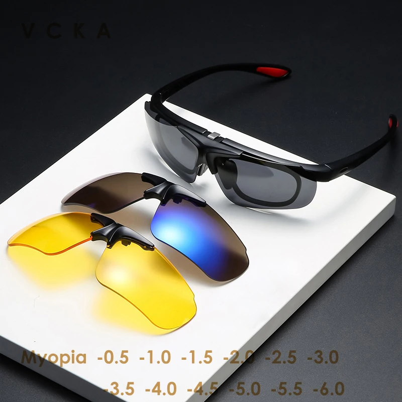 

VCKA Magnet Clip Sports Sunglasses Myopia Glasses Men Women Prescription Riding Spectacles Nearsighted Astigmatism -0.5 To -10