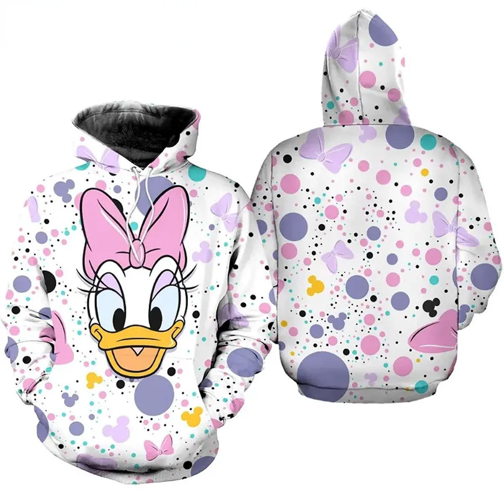 2024 Spring and Autumn New 3D Printed Donald Duck Daisy Duck Polka Dot Pattern Disney Hoodie Unisex Children's Casual Hoodie