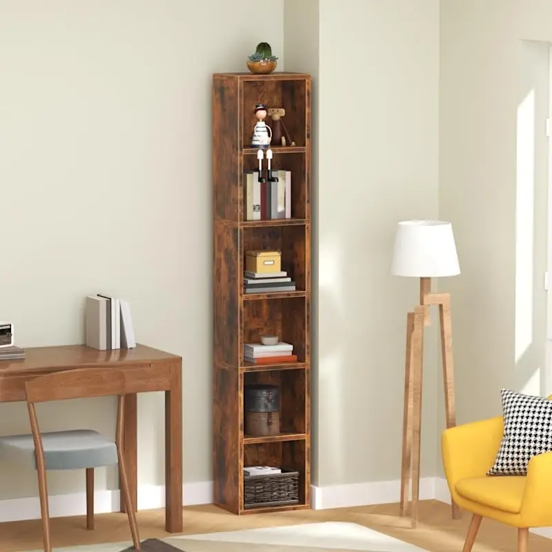 

68.5"" Tall Narrow Bookshelf, Modern Wooden Corner Bookcase For Stylish Storage, 6 Cubes Storage Organizer Display Shelving For
