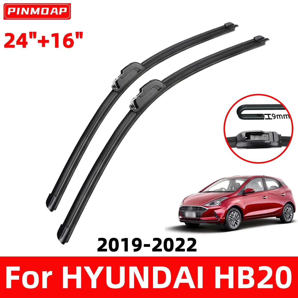 PINMOAP Auto-Scheibenwischerblätter sind geeignet für HYUNDAI HB20 2019–2022, 24 + 16 Zoll, geräuschlose Wischer, Autozubehör 2020, 2021, 2022